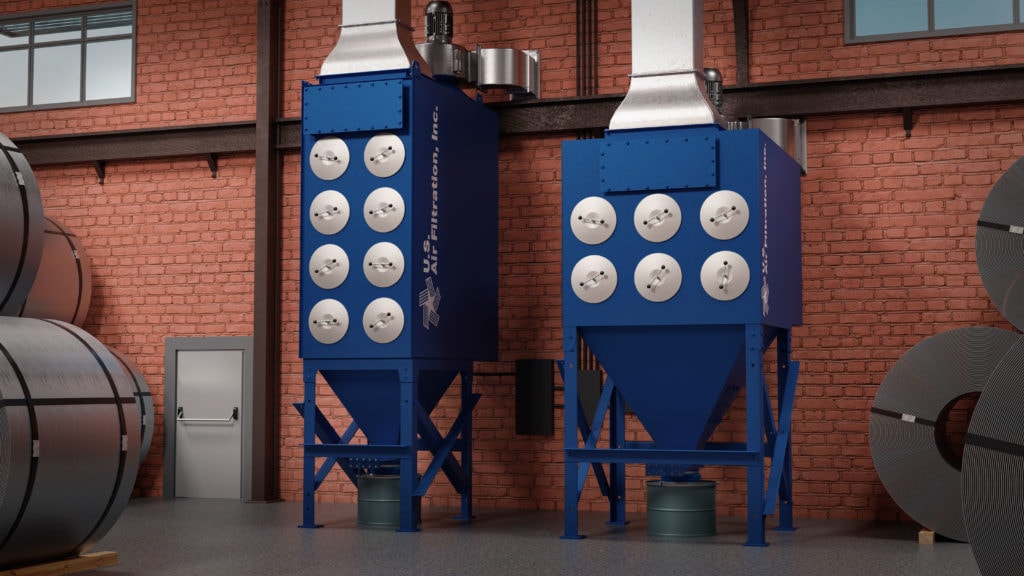 Industrial dust collection systems inside a factory